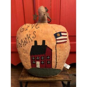 Give Thanks Stuffed Pumpkin Fall Halloween Decor Primitive Country Flag School